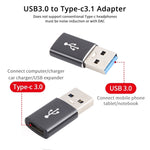 3 PCS Adaptador Feminino USB-C / Type-C para Masculino USB 3.0 em Liga de Alumínio, Suporta Carregamento e Transmissão de Dados, USB 3.0