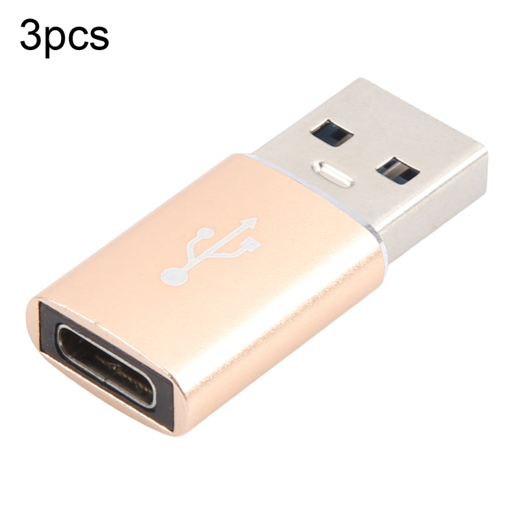 3 PCS Adaptador Feminino USB-C / Type-C para Masculino USB 3.0 em Liga de Alumínio, Suporta Carregamento e Transmissão de Dados, USB 3.0