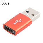 3 PCS Adaptador Feminino USB-C / Type-C para Masculino USB 3.0 em Liga de Alumínio, Suporta Carregamento e Transmissão de Dados, USB 3.0
