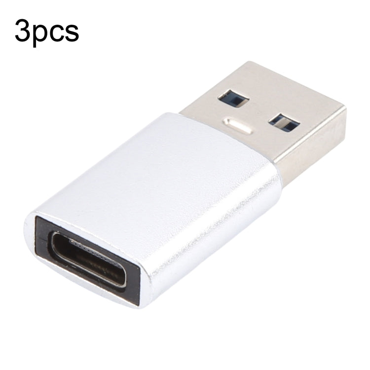 3 PCS Adaptador Feminino USB-C / Type-C para Masculino USB 3.0 em Liga de Alumínio, Suporta Carregamento e Transmissão de Dados, USB 3.0