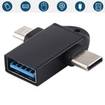 Adaptador OTG Multifuncional USB 3.0 Fêmea para USB-C / Tipo-C Macho + Micro USB Macho com Orifício para Correia
