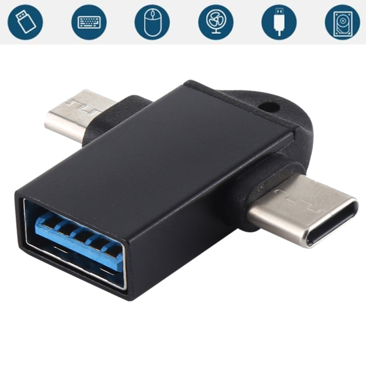 Adaptador OTG Multifuncional USB 3.0 Fêmea para USB-C / Tipo-C Macho + Micro USB Macho com Orifício para Correia
