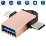 Adaptador OTG Multifuncional USB 3.0 Fêmea para USB-C / Tipo-C Macho + Micro USB Macho com Orifício para Correia