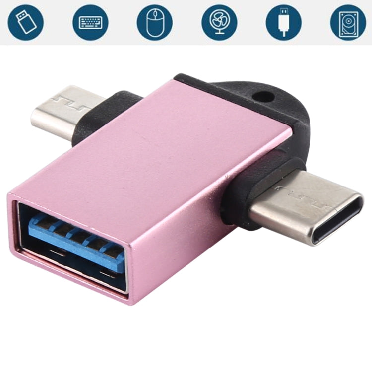 Adaptador OTG Multifuncional USB 3.0 Fêmea para USB-C / Tipo-C Macho + Micro USB Macho com Orifício para Correia