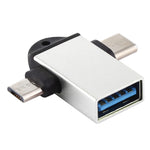Adaptador OTG Multifuncional USB 3.0 Fêmea para USB-C / Tipo-C Macho + Micro USB Macho com Orifício para Correia