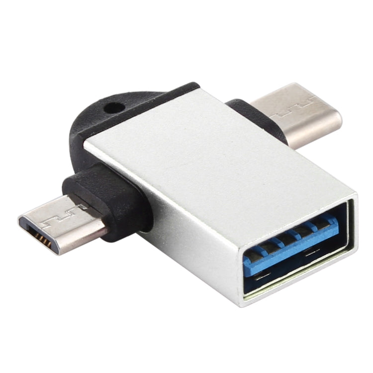 Adaptador OTG Multifuncional USB 3.0 Fêmea para USB-C / Tipo-C Macho + Micro USB Macho com Orifício para Correia