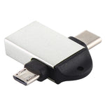 Adaptador OTG Multifuncional USB 3.0 Fêmea para USB-C / Tipo-C Macho + Micro USB Macho com Orifício para Correia