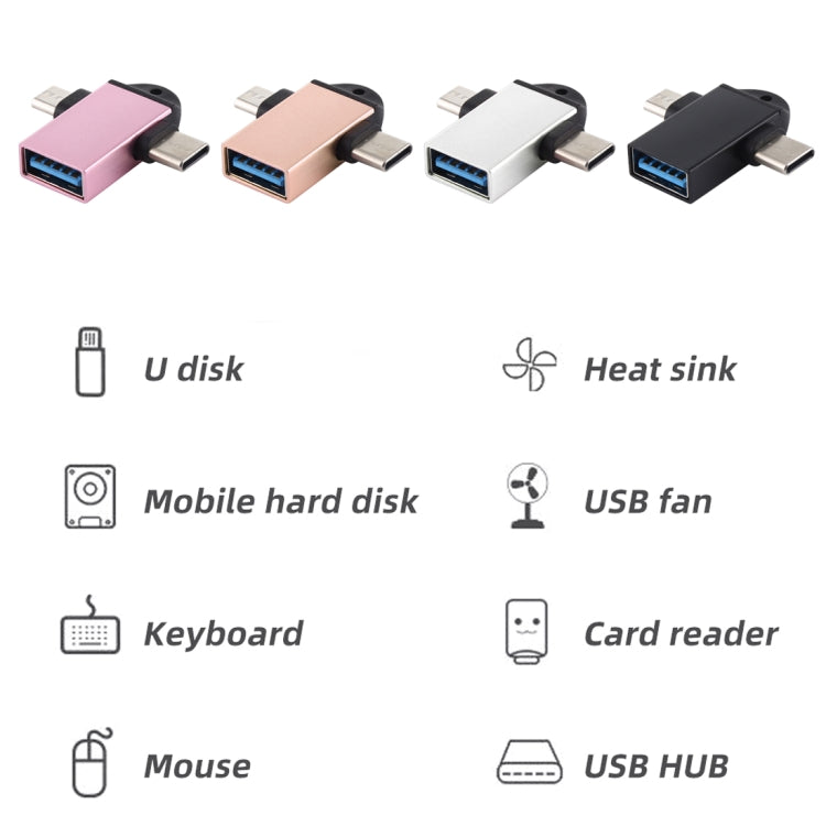 Adaptador OTG Multifuncional USB 3.0 Fêmea para USB-C / Tipo-C Macho + Micro USB Macho com Orifício para Correia
