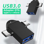 Adaptador OTG Multifuncional USB 3.0 Fêmea para USB-C / Tipo-C Macho + Micro USB Macho com Orifício para Correia