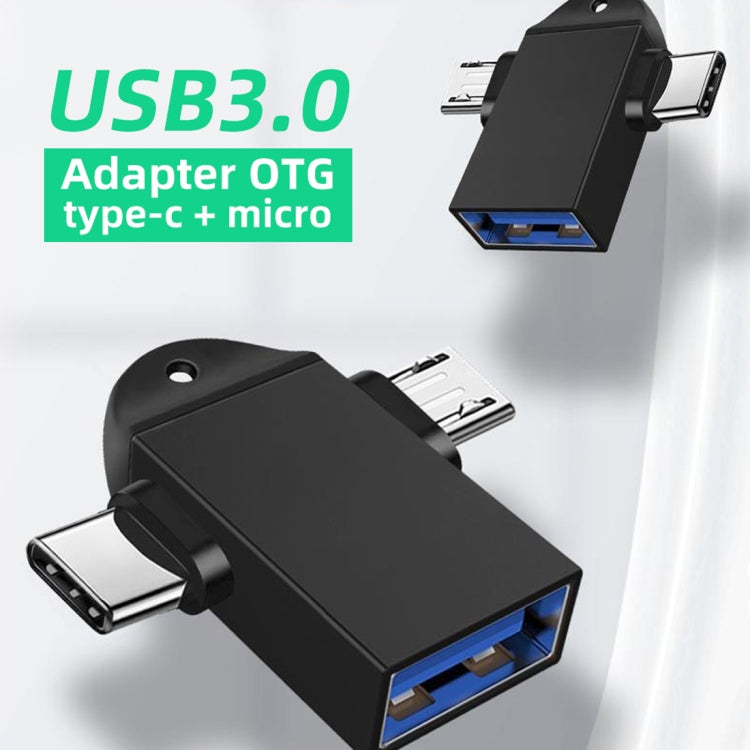 Adaptador OTG Multifuncional USB 3.0 Fêmea para USB-C / Tipo-C Macho + Micro USB Macho com Orifício para Correia