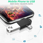 Adaptador OTG Multifuncional USB 3.0 Fêmea para USB-C / Tipo-C Macho + Micro USB Macho com Orifício para Correia