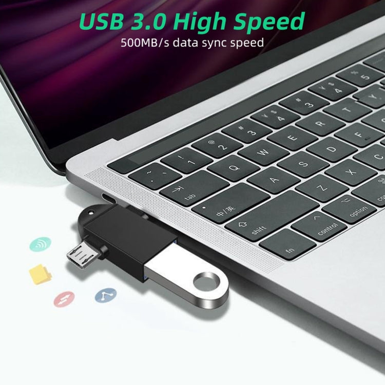 Adaptador OTG Multifuncional USB 3.0 Fêmea para USB-C / Tipo-C Macho + Micro USB Macho com Orifício para Correia