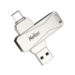 Pen drive Netac U782C 128GB USB-C / Type-C + USB 3.0 rotação 360 graus liga de zinco OTG U Disk, 128GB