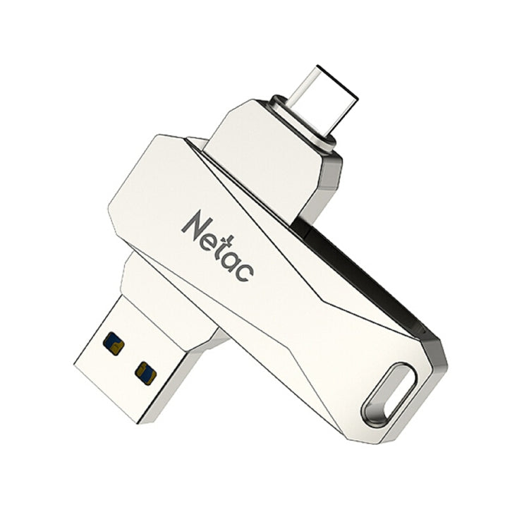 Pen drive Netac U782C 128GB USB-C / Type-C + USB 3.0 rotação 360 graus liga de zinco OTG U Disk, 128GB