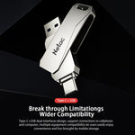 Pen drive Netac U782C 128GB USB-C / Type-C + USB 3.0 rotação 360 graus liga de zinco OTG U Disk, 128GB