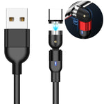 Cabo de Carregamento Magnético Giratório USB para USB-C / Type-C Trançado em Nylon, 1m Type-C