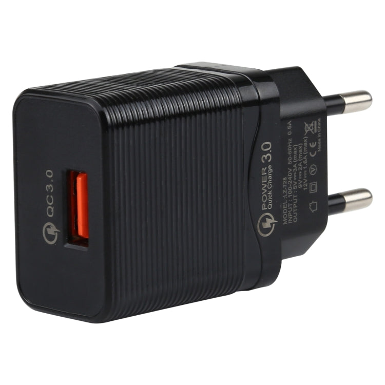 LZ-728 Carregador de Viagem 2 em 1 18W QC 3.0 USB + Cabo de Dados USB para USB-C / Tipo-C, Ficha UE, Comprimento do Cabo: 1m, com Cabo USB-C / Tipo-C