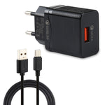 LZ-728 Carregador de Viagem 2 em 1 18W QC 3.0 USB + Cabo de Dados USB para USB-C / Tipo-C, Ficha UE, Comprimento do Cabo: 1m, com Cabo USB-C / Tipo-C
