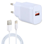 LZ-728 Carregador de Viagem 2 em 1 18W QC 3.0 USB + Cabo de Dados USB para USB-C / Tipo-C, Ficha UE, Comprimento do Cabo: 1m, com Cabo USB-C / Tipo-C