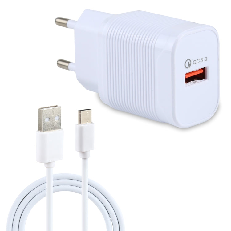 LZ-728 Carregador de Viagem 2 em 1 18W QC 3.0 USB + Cabo de Dados USB para USB-C / Tipo-C, Ficha UE, Comprimento do Cabo: 1m, com Cabo USB-C / Tipo-C