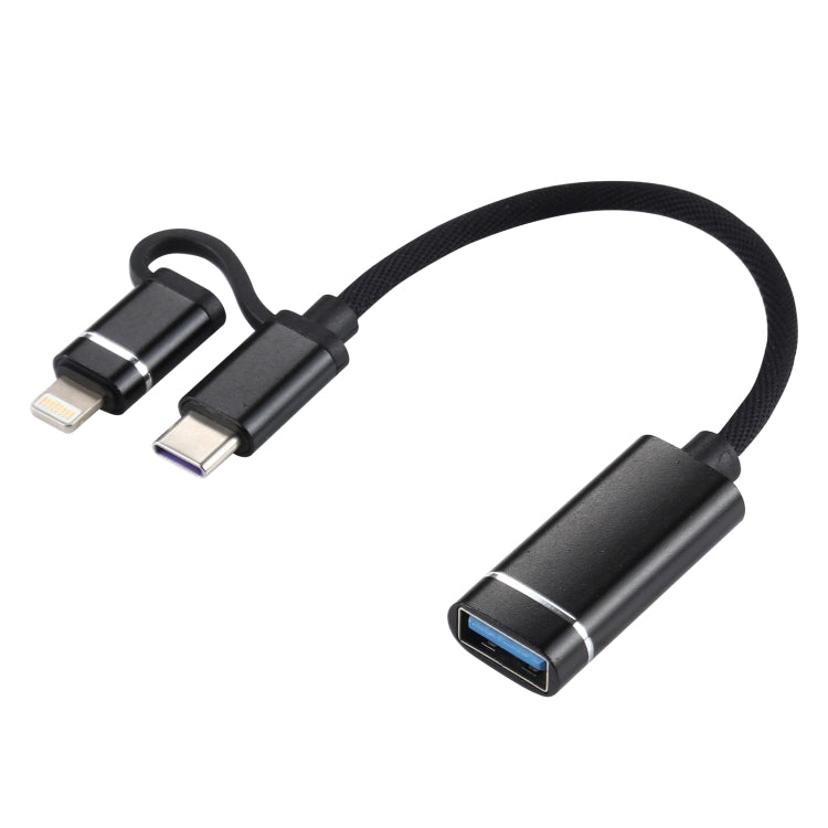 Cabo Adaptador USB 3.0 Fêmea para 8 Pinos + USB-C / Type-C Macho Carregamento + Transmissão OTG Trançado em Nylon, Comprimento do Cabo: 11cm, 8 Pinos Prateado + Branco, 8 Pinos Preto, 8 Pinos Prateado, 8 Pinos Vermelho, 8 Pinos Azul