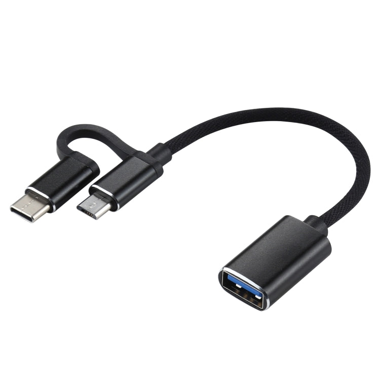 Cabo Adaptador OTG Trançado em Nylon USB 3.0 Fêmea para Micro USB + USB-C / Tipo-C Macho para Carregamento e Transmissão, Comprimento do Cabo: 11cm, Micro USB Preto, Micro USB Azul, Micro USB Vermelho, Micro USB Prateado, Micro USB Branco