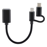 Cabo Adaptador OTG Trançado em Nylon USB 3.0 Fêmea para Micro USB + USB-C / Tipo-C Macho para Carregamento e Transmissão, Comprimento do Cabo: 11cm, Micro USB Preto, Micro USB Azul, Micro USB Vermelho, Micro USB Prateado, Micro USB Branco