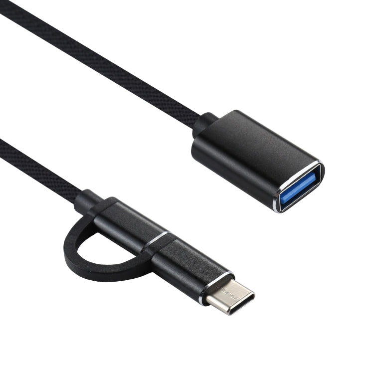 Cabo Adaptador OTG Trançado em Nylon USB 3.0 Fêmea para Micro USB + USB-C / Tipo-C Macho para Carregamento e Transmissão, Comprimento do Cabo: 11cm, Micro USB Preto, Micro USB Azul, Micro USB Vermelho, Micro USB Prateado, Micro USB Branco