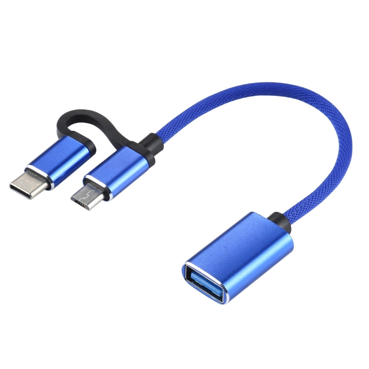 Cabo Adaptador OTG Trançado em Nylon USB 3.0 Fêmea para Micro USB + USB-C / Tipo-C Macho para Carregamento e Transmissão, Comprimento do Cabo: 11cm, Micro USB Preto, Micro USB Azul, Micro USB Vermelho, Micro USB Prateado, Micro USB Branco