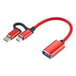 Cabo Adaptador OTG Trançado em Nylon USB 3.0 Fêmea para Micro USB + USB-C / Tipo-C Macho para Carregamento e Transmissão, Comprimento do Cabo: 11cm, Micro USB Preto, Micro USB Azul, Micro USB Vermelho, Micro USB Prateado, Micro USB Branco