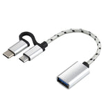 Cabo Adaptador OTG Trançado em Nylon USB 3.0 Fêmea para Micro USB + USB-C / Tipo-C Macho para Carregamento e Transmissão, Comprimento do Cabo: 11cm, Micro USB Preto, Micro USB Azul, Micro USB Vermelho, Micro USB Prateado, Micro USB Branco