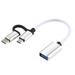 Cabo Adaptador OTG Trançado em Nylon USB 3.0 Fêmea para Micro USB + USB-C / Tipo-C Macho para Carregamento e Transmissão, Comprimento do Cabo: 11cm, Micro USB Preto, Micro USB Azul, Micro USB Vermelho, Micro USB Prateado, Micro USB Branco