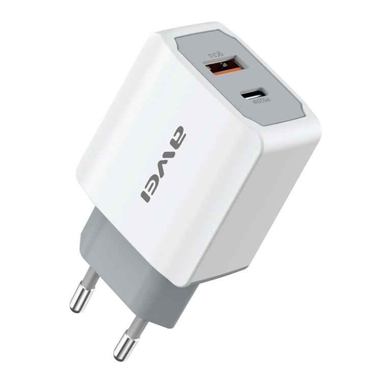 Carregador de Viagem de Carregamento Rápido awei PD4 20W PD Tipo-C + QC 3.0 Interface USB com Cabo de Dados, Ficha UE