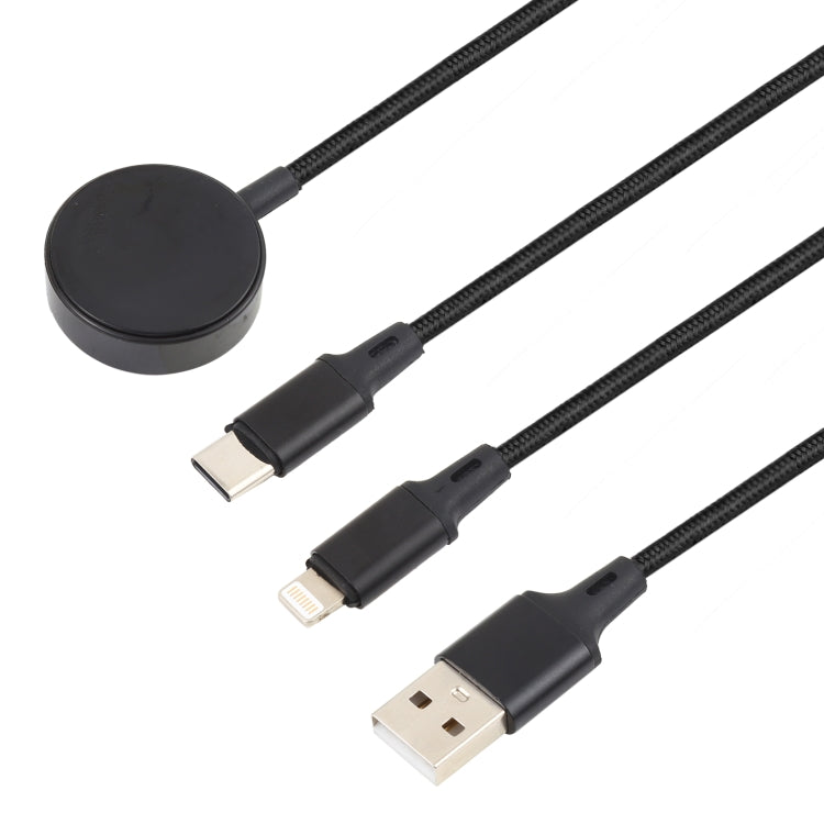 Para iPhone / Apple Watch Cabo de Carregamento Multifuncional 3 em 1 8 Pinos + Type-C / USB-C + Base de Carregamento Magnética, Comprimento: 1m, 3 em 1