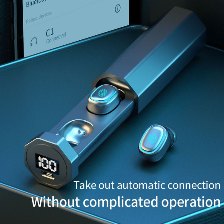 Auricular Bluetooth True Wireless C1 5.0 TWS com Display Digital Táctil Poligonal e Caixa de Carregamento, Poligonal