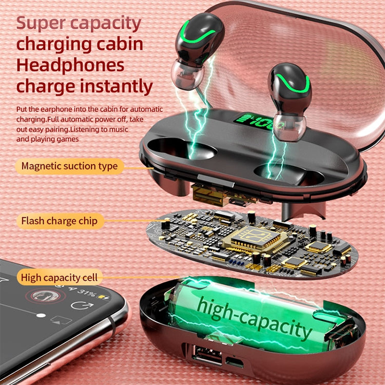 T2 Auricular Bluetooth 5.0 TWS com Ecrã Digital Tátil e Caixa de Carregamento, T2 (Preto), T2 (Vermelho), T2 (Branco)