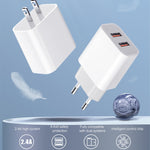 M117 Carregador Flash de Viagem USB Duplo 2.4A, Ficha UE, USB Duplo