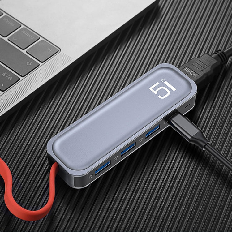Estação de ancoragem multifunções ROCK RT16 5 em 1 Type-C / USB-C para HDMI + 4 USB 3.0 HUB conversor expansor, RT16