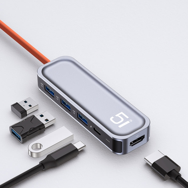 Estação de ancoragem multifunções ROCK RT16 5 em 1 Type-C / USB-C para HDMI + 4 USB 3.0 HUB conversor expansor, RT16