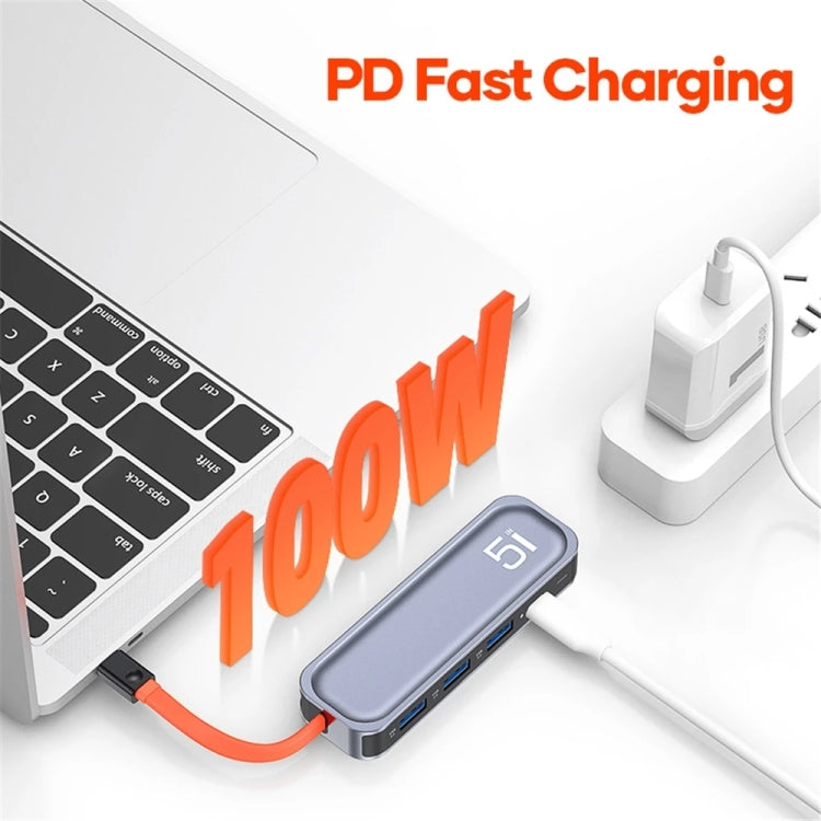 Estação de ancoragem multifunções ROCK RT16 5 em 1 Type-C / USB-C para HDMI + 4 USB 3.0 HUB conversor expansor, RT16