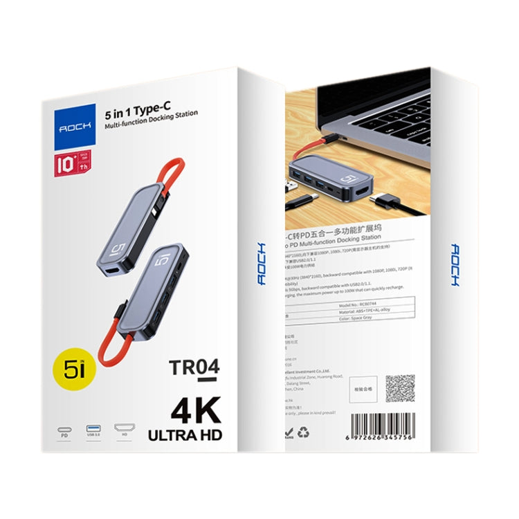 Estação de ancoragem multifunções ROCK RT16 5 em 1 Type-C / USB-C para HDMI + 4 USB 3.0 HUB conversor expansor, RT16