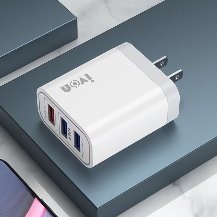 Carregador de Viagem IVON AD37 5A QC 3.0 com Três Portas USB, Ficha US, AD37