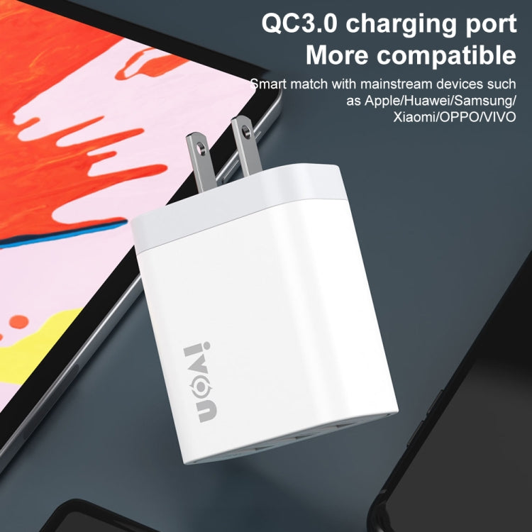 Carregador de Viagem IVON AD37 5A QC 3.0 com Três Portas USB, Ficha US, AD37