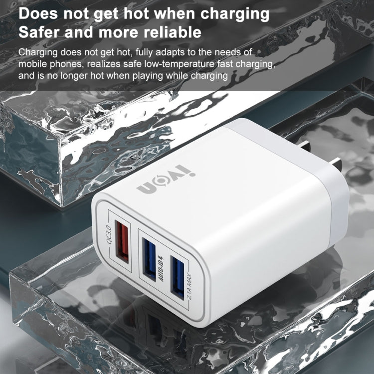 Carregador de Viagem IVON AD37 5A QC 3.0 com Três Portas USB, Ficha US, AD37