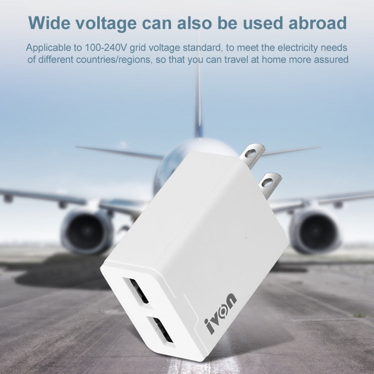 Carregador de Viagem IVON AD38 5V 2.1A com Dupla Porta USB, Ficha US, AD38