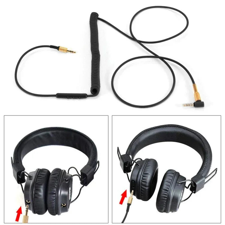 Cabo de Auriculares Macho para Macho 3,5mm com Controlo de Chamadas por Fio para Auriculares Marshall, Comprimento do Cabo: 1,25m-1,8m, Versão com Controlo de Chamadas por Fio