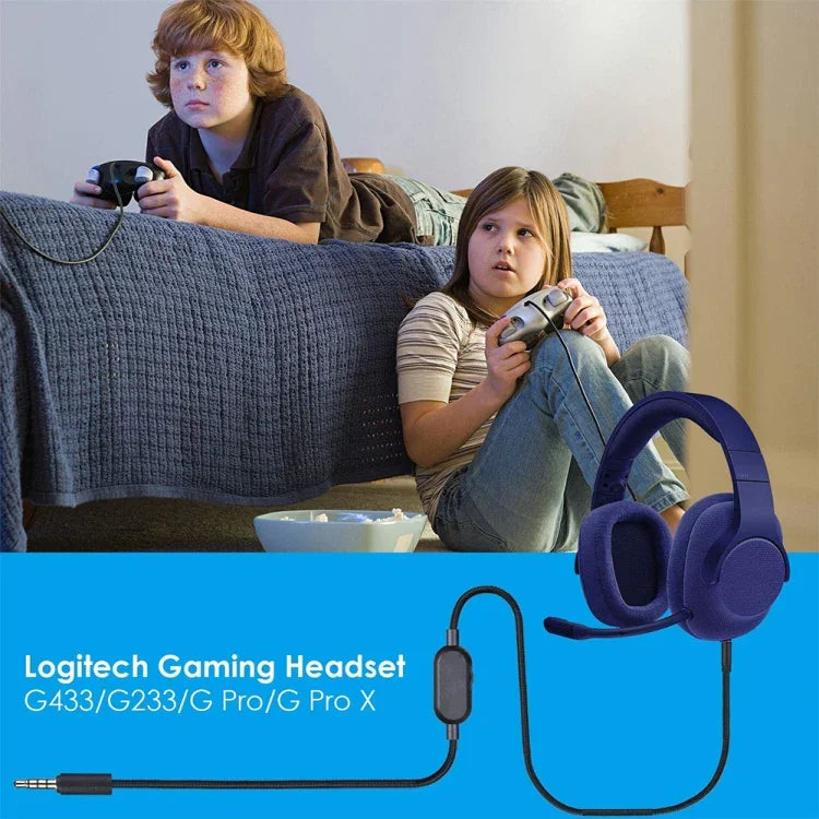 Cabo de Áudio para Auriculares Gaming Macho para Macho 3,5mm Logitech G433 / G233 / G Pro / G Pro X com Controlo por Fio, Comprimento do Cabo: 2m