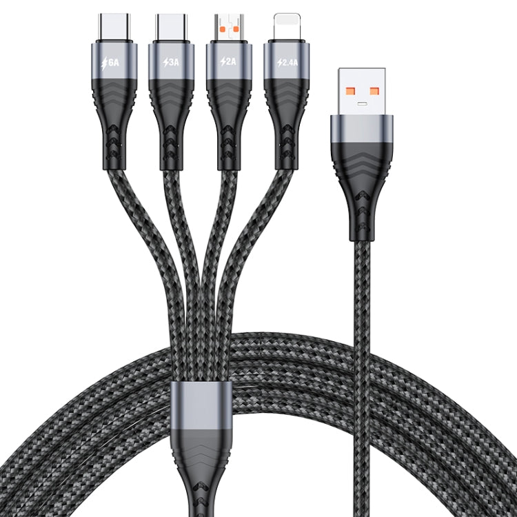 Cabo de Dados de Carregamento Rápido 4 em 1 66W 6A USB para 8 Pinos + Micro USB + Duplo USB-C / Type-C, Comprimento do Cabo: 2m, 2m, 2m 66W