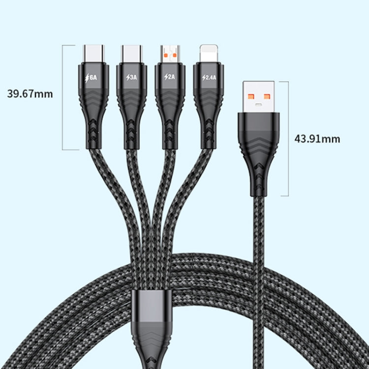 Cabo de Dados de Carregamento Rápido 4 em 1 66W 6A USB para 8 Pinos + Micro USB + Duplo USB-C / Type-C, Comprimento do Cabo: 2m, 2m, 2m 66W
