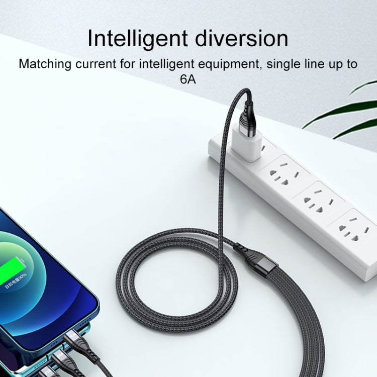 Cabo de Dados de Carregamento Rápido 4 em 1 66W 6A USB para 8 Pinos + Micro USB + Duplo USB-C / Type-C, Comprimento do Cabo: 2m, 2m, 2m 66W